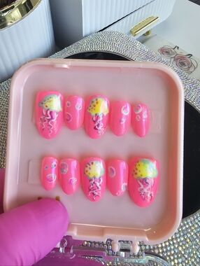 Neon Pink Jellyfish Press-On Nail Set